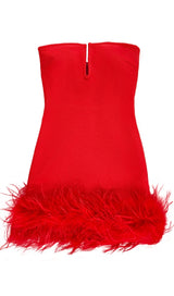 Deep V tube top ostrich feather hip-wrapped mini dress red
