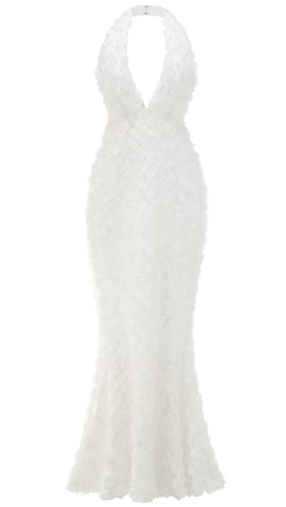 ABITO LUNGO FLOREALE CON SCOLLO A V BIANCO