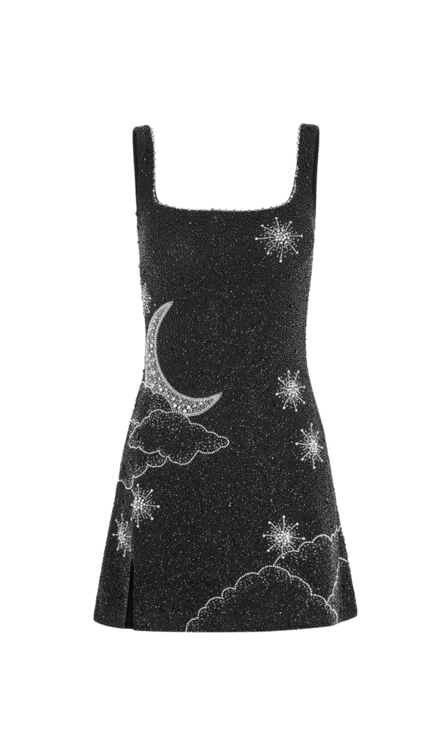 AIIZIE SYLVIA RHINESTONE EMBELLISHED SKY MINI DRESS IN BLACK - product image