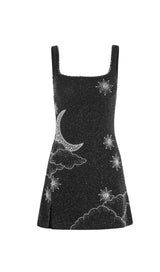 Sylvia Rhinestone Embellished Sky Mini Dress in black