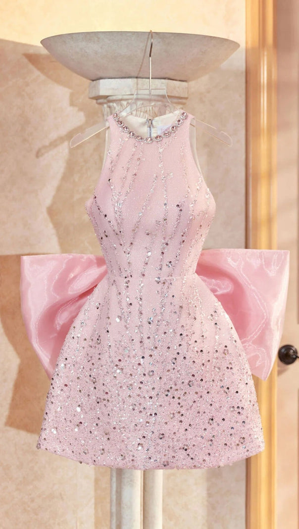 AIIZIE SHORT CAMISOLE DRESS WITH BOW BACK IN PINK - product image