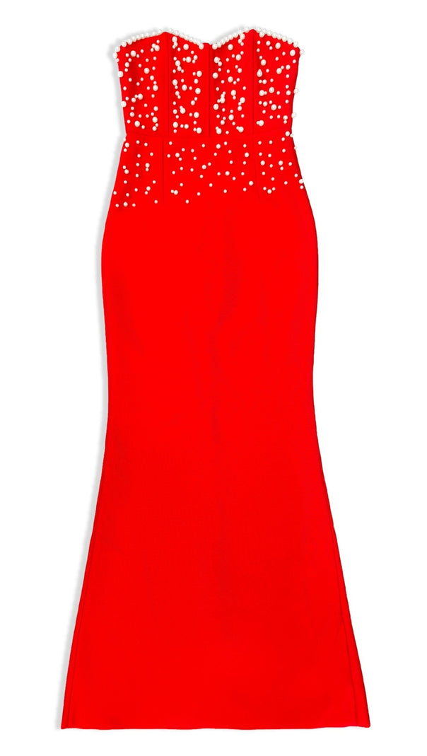 AIIZIE PEARL BANDAGE MAXI DRESS TUBE TOP FISHTAIL RED - product image