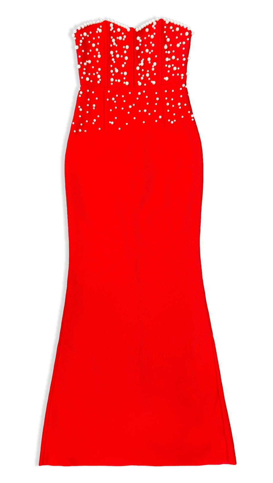 Perlen Bandage Maxikleid Tube Top Fischschwanz Rot 