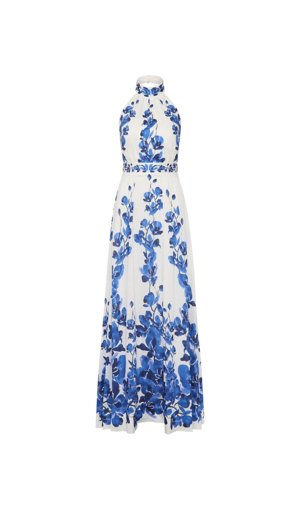 ashley orchid print maxi dress in white