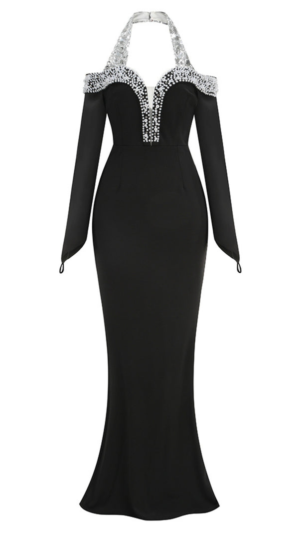 AIIZIE HALTER PEARL CRYSTAL-TRIM MAXI DRESS - product image