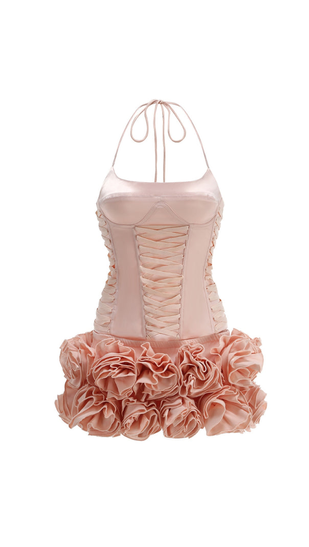 AIIZIE CINDIA FLORAL LACE UP CORSET TWO PIECE SET IN PINK - product image