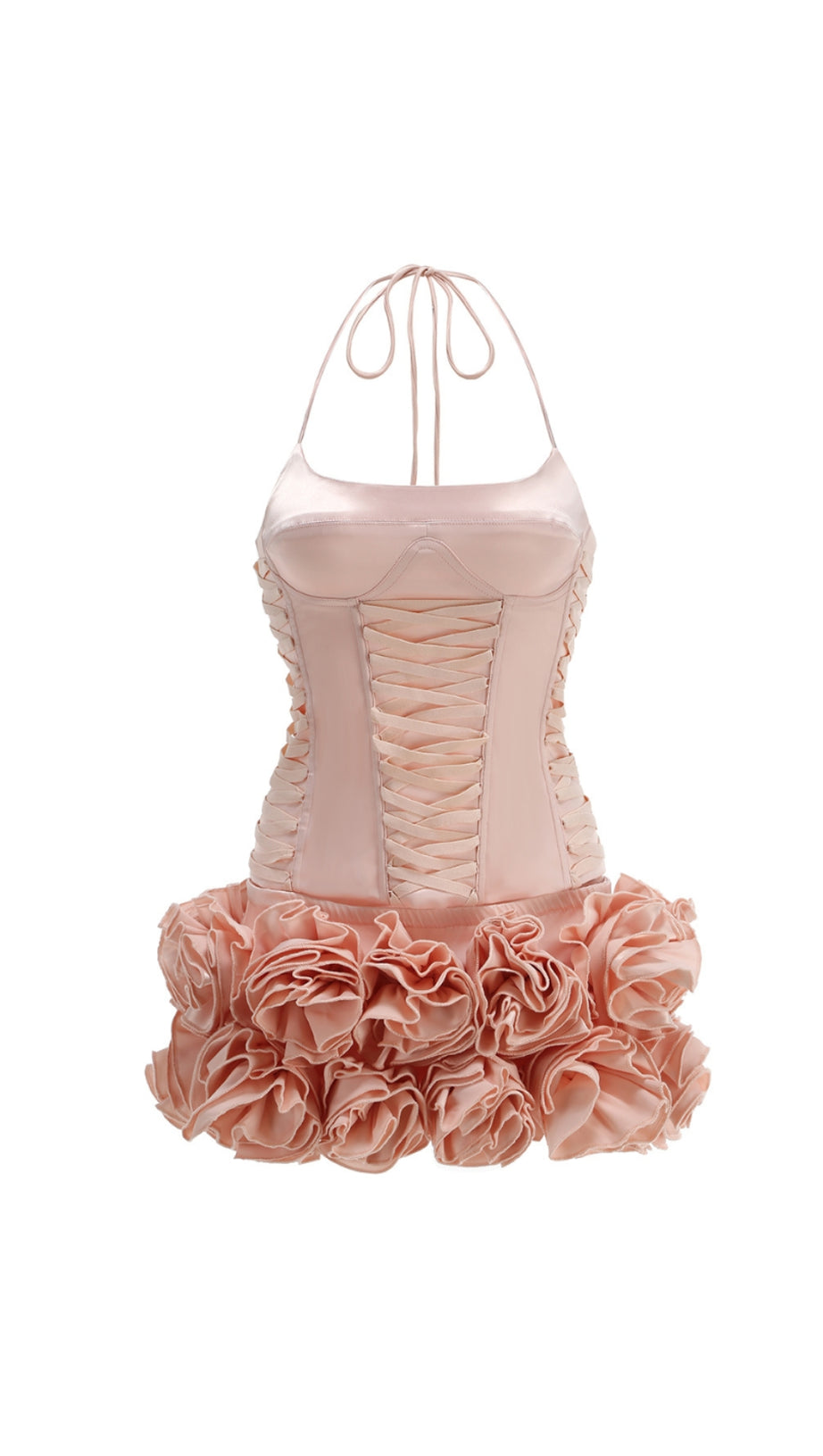 Cindia – Zweiteiliges Korsett-Set mit Blumenmuster und Schnürung in Rosa