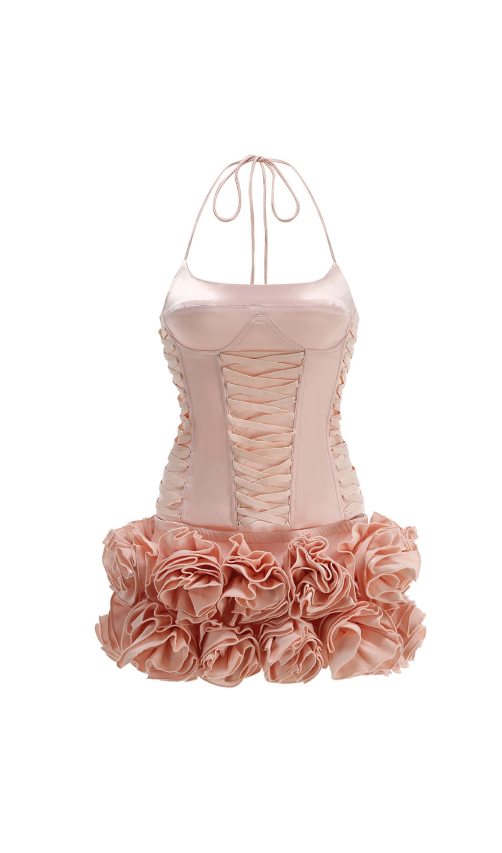 Cindia Floral Lace Up Corset Two Piece Set in Pink