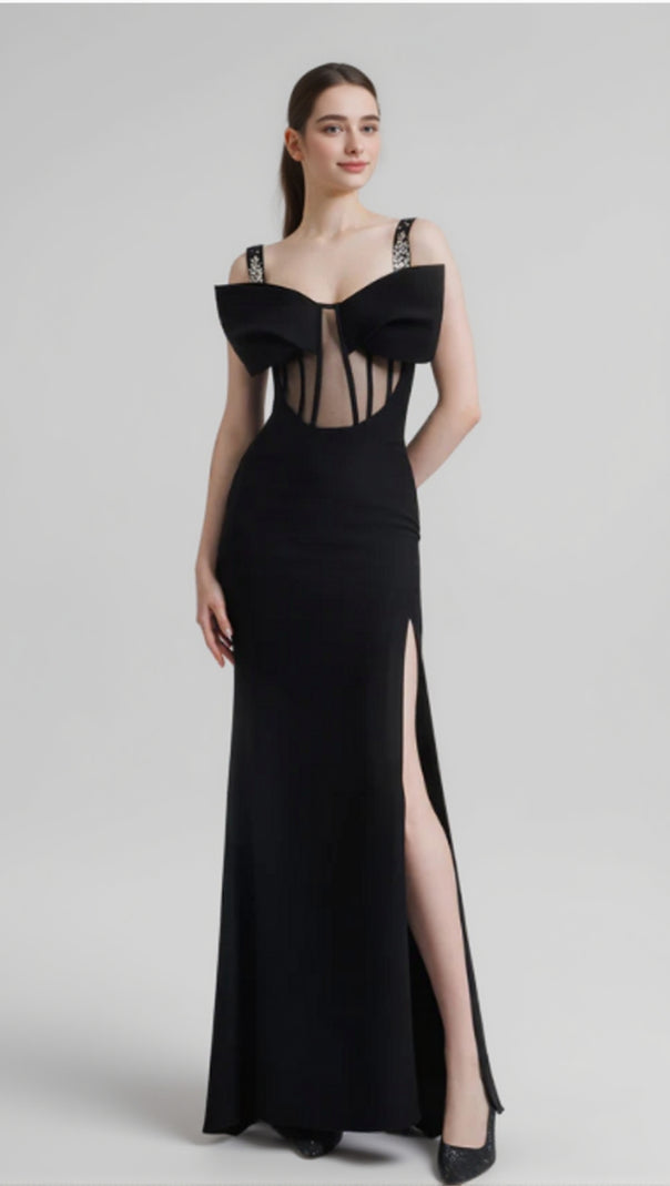 AIIZIE DANCIS SEE-THROUGH CORSET MAXI DRESS - BLACK - product image