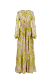 selena floral lace up puff sleeve maxi dress