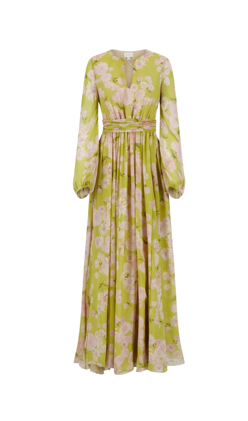 selena floral lace up puff sleeve maxi dress
