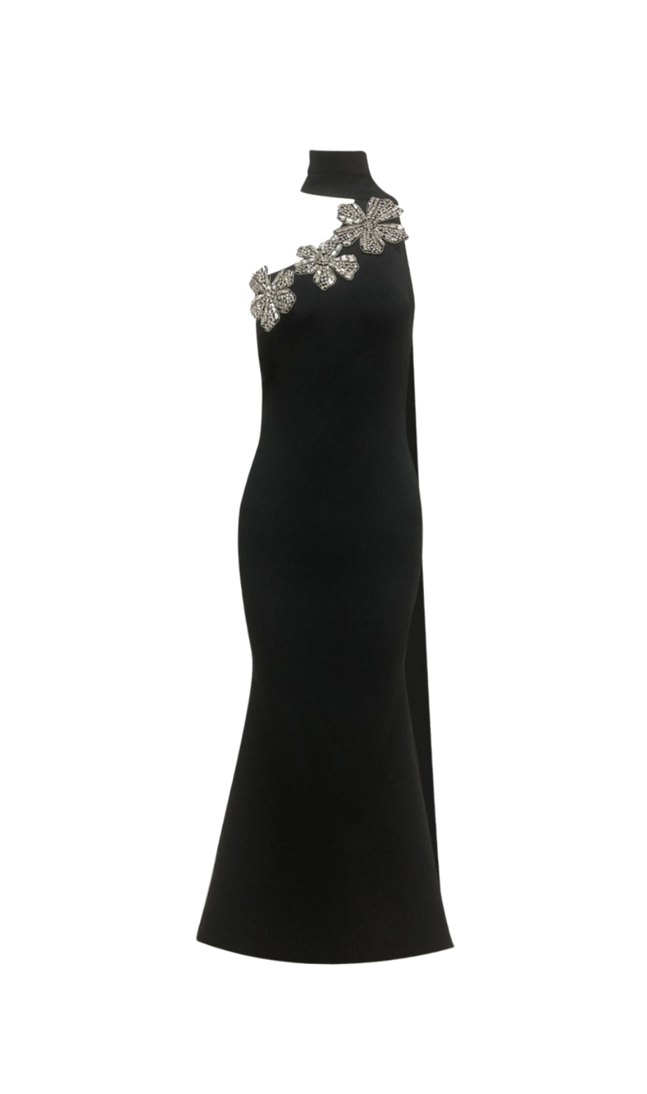 Abito lungo con fasciatura a fiori Emily Diamond in nero