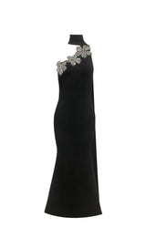 Emily Diamond Flower Bandage Maxi Dress in Black