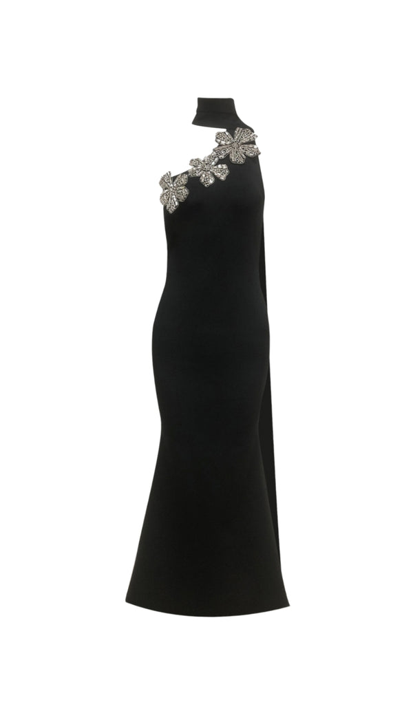Emily Diamond Flower Bandage Maxi Dress in Black