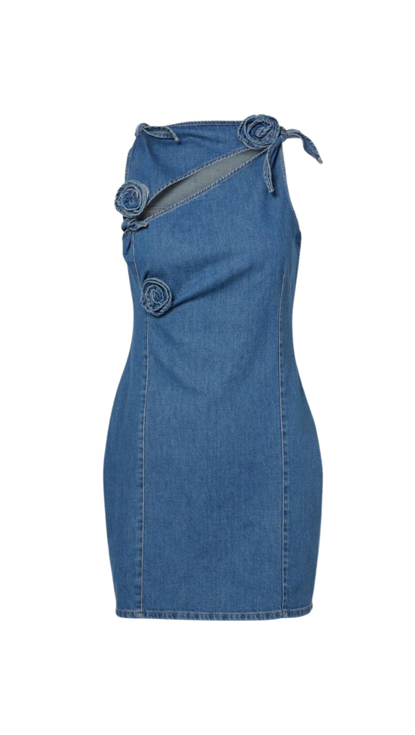 AIIZIE BALTO FLOWER ASYMMETRIC DENIM MINI DRESS - product image