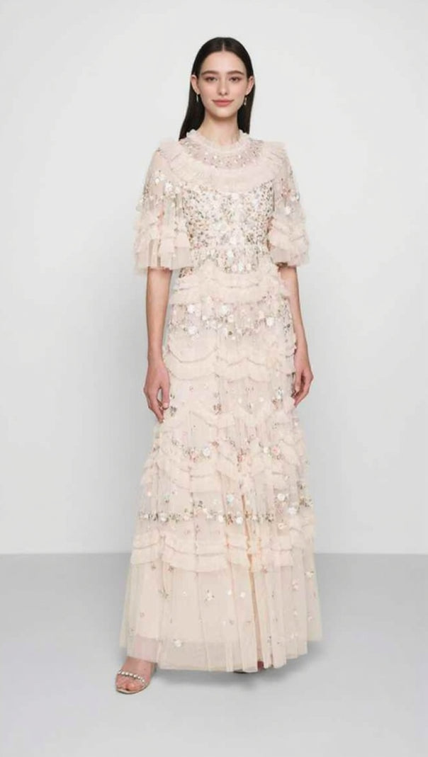AIIZIE FAIRY EMBROIDERY FLORAL MESH LONG SKIRT - product image