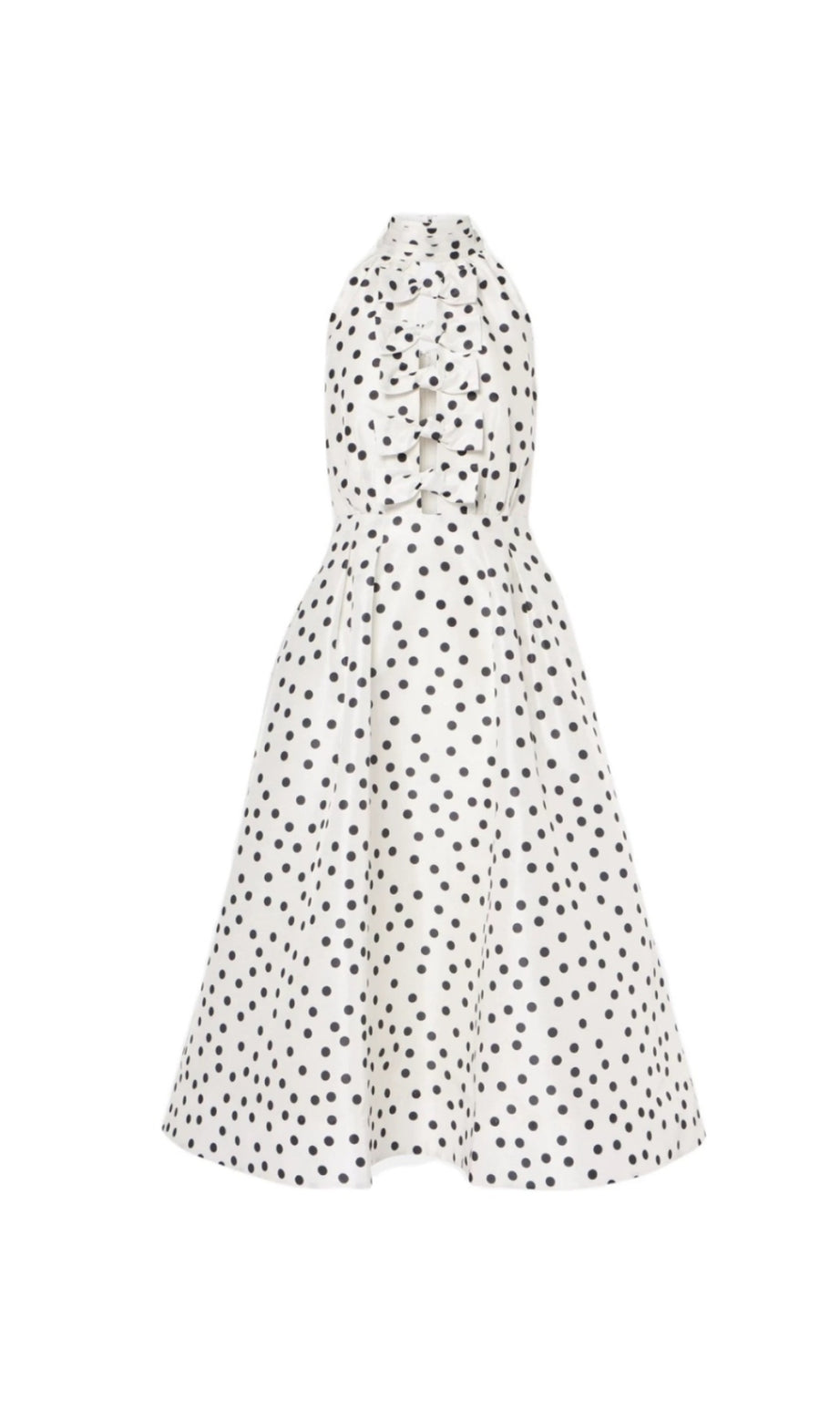 Bow Polka Dot Halter Neck Midi Dress in white