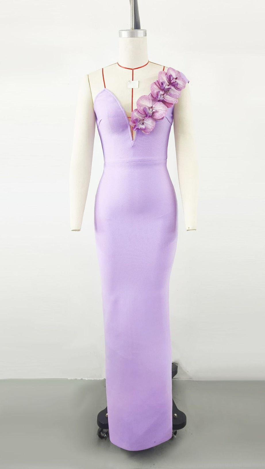 BandageDress elegante abito lungo monospalla floreale viola
