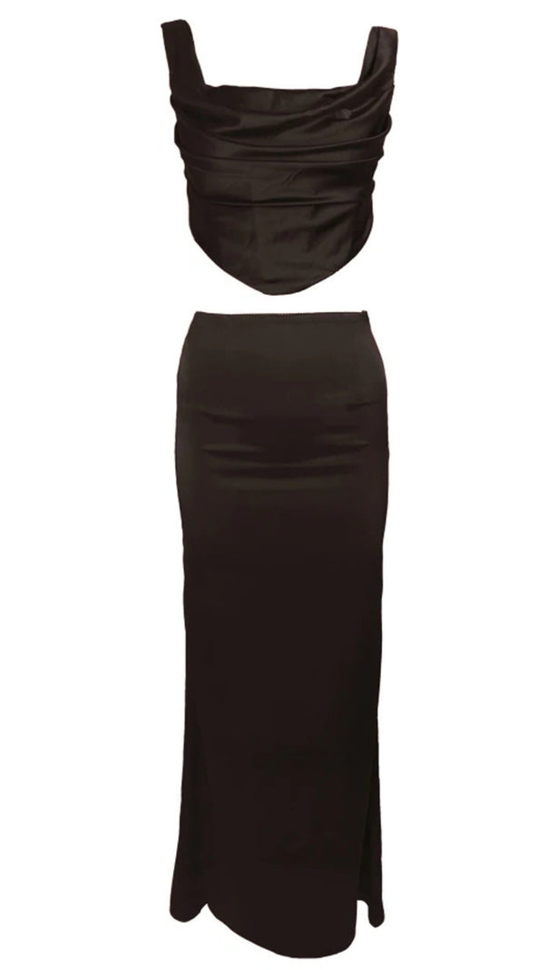 AIIZIE DRAPED CORSET TWO PIECE MAXI DRESS BROWN - product image