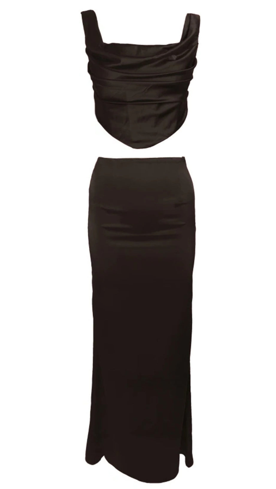 ABITO LUNGO DUE PEZZI CON CORSETTO DRAPPEGGIATO MARRONE