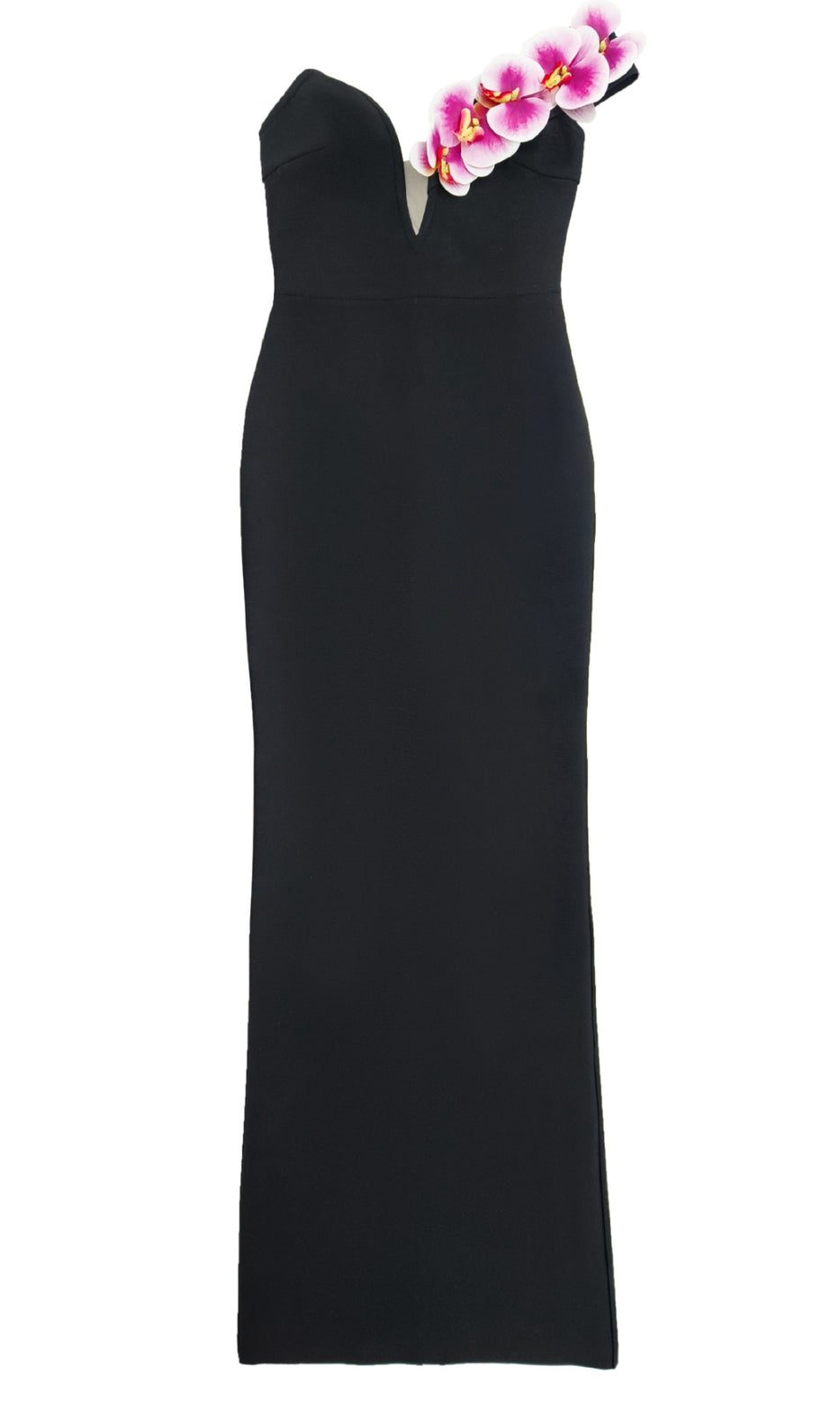 BandageDress elegante abito lungo monospalla floreale nero