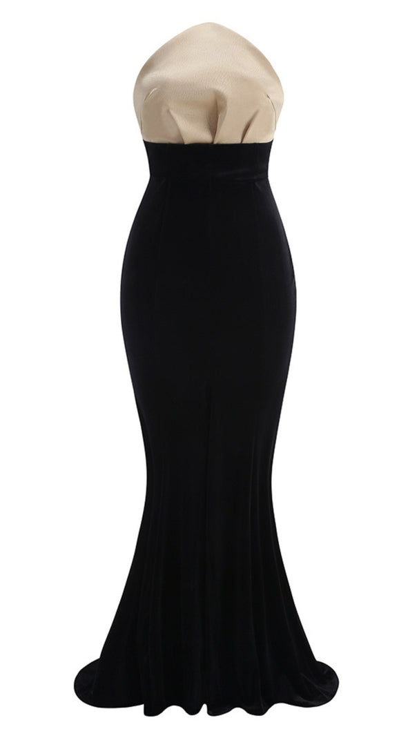 AIIZIE STRAPLESS MERMAID MAXI VELVET DRESS BLACK IVORY - product image