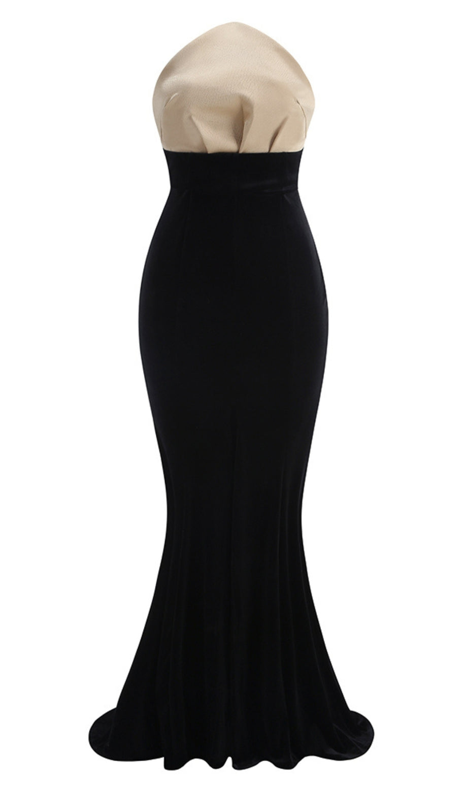 Strapless Mermaid Maxi Velvet Dress Black Ivory