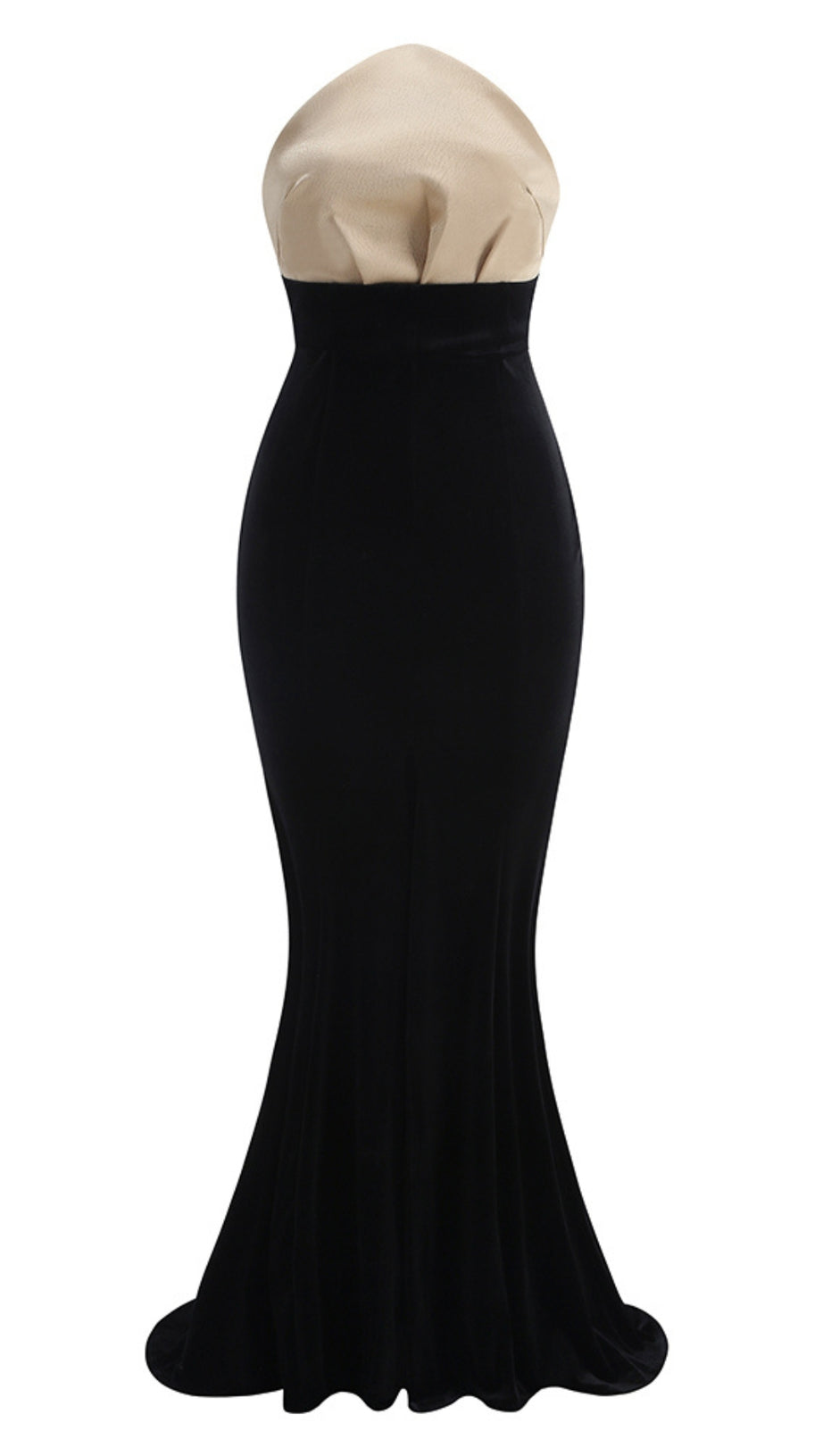 STRAPLESS MERMAID MAXI VELVET DRESS BLACK IVORY
