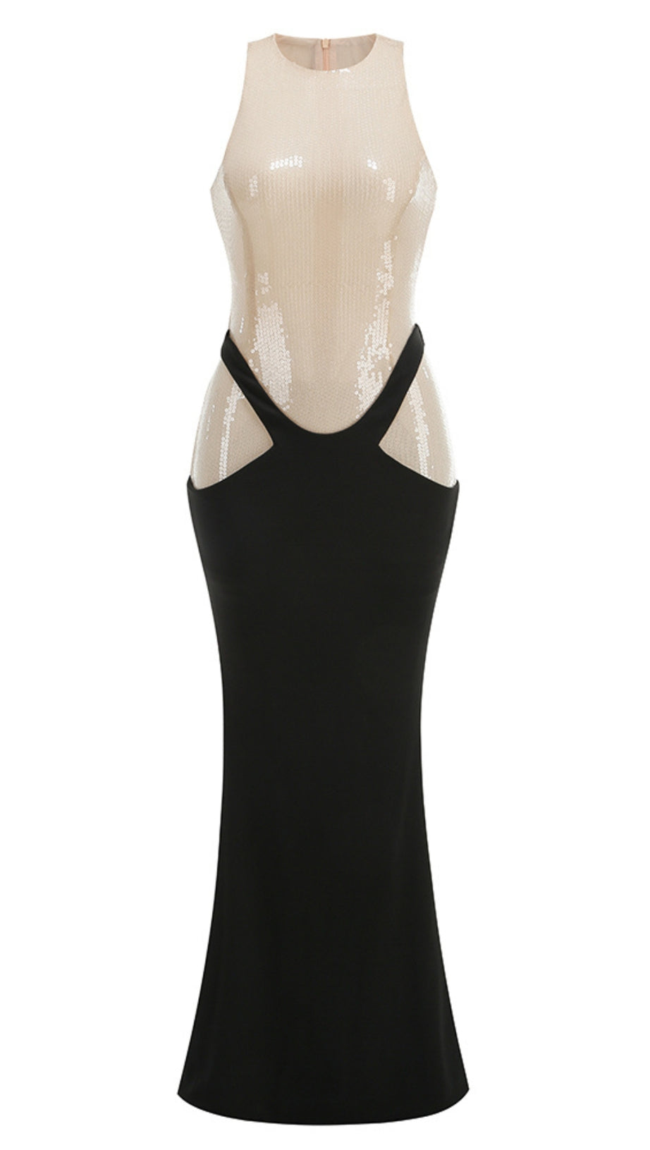 SEQUIN MAXI DRESS NUDE BLACK