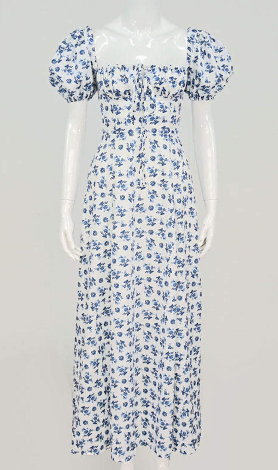 MIDIKLEID MIT BLUMENMUSTER IN BLAU 