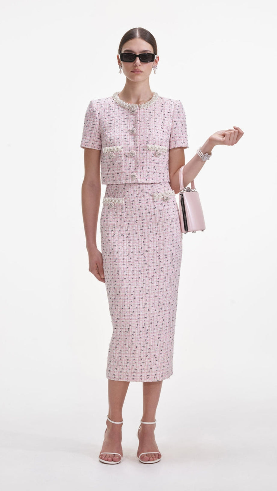 Top in perle bouclé rosa