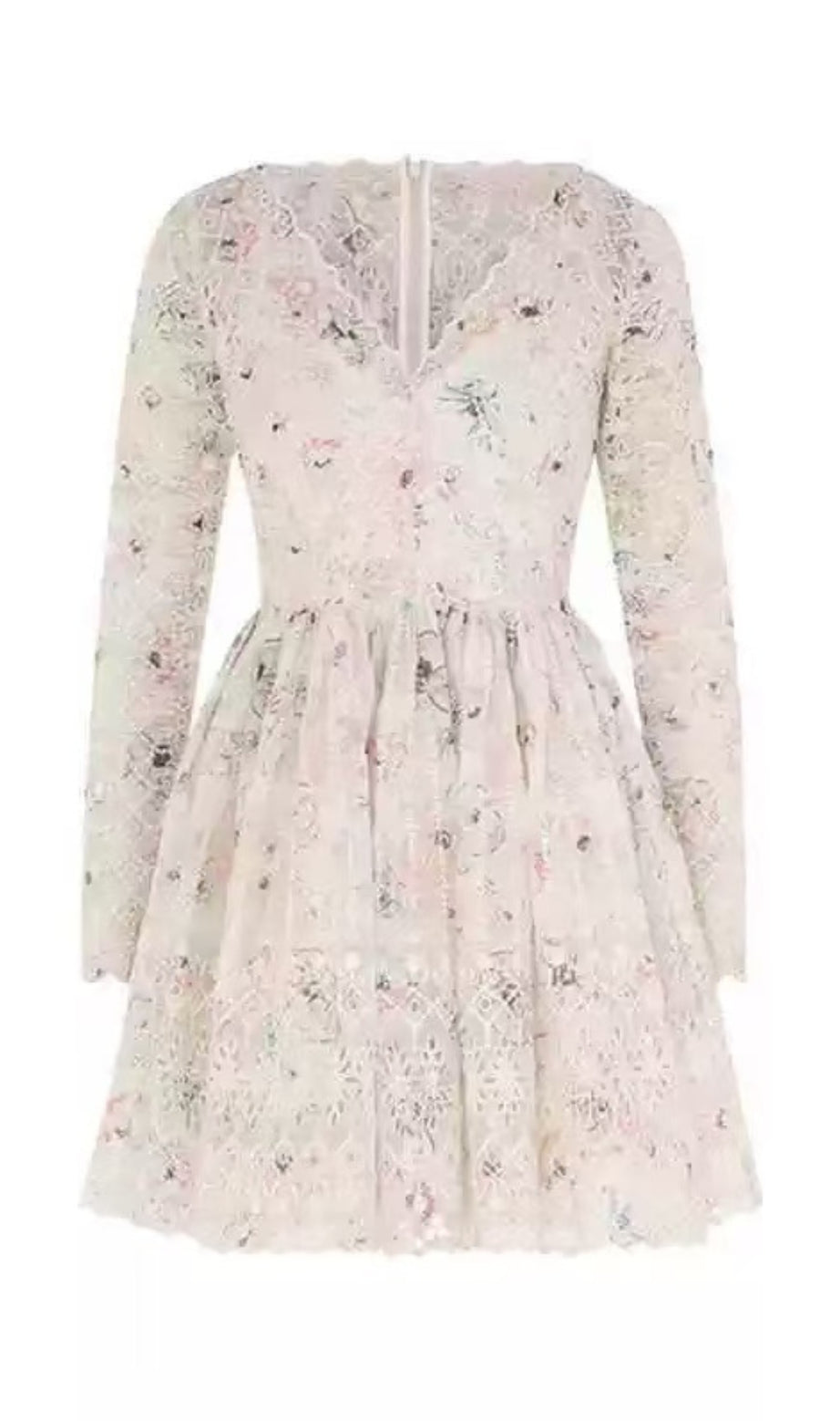 Lace Detail Long Sleeve V Neck Mini Dress