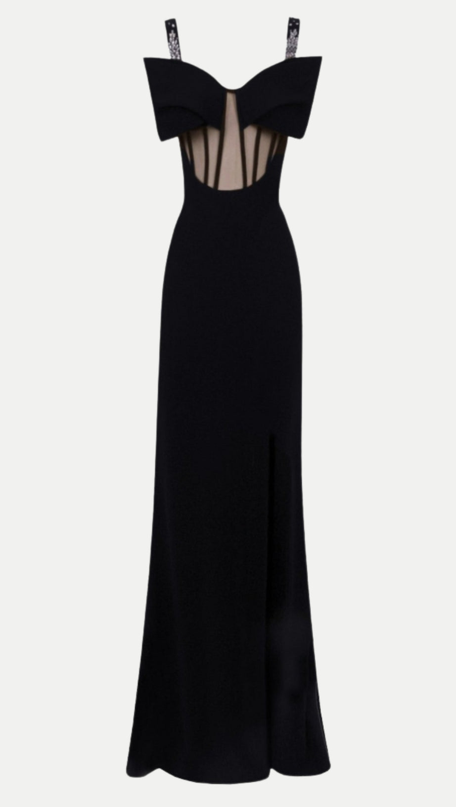 DANCIS SEE-THROUGH CORSET MAXI DRESS - BLACK