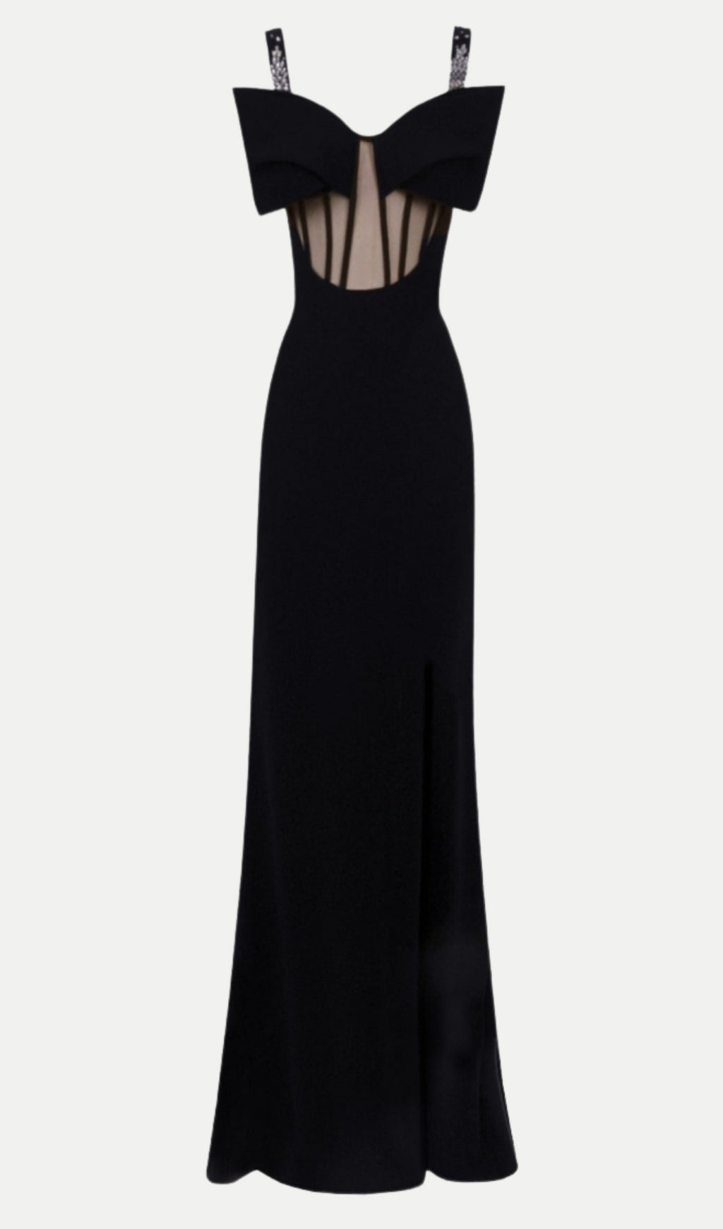 DANCIS SEE-THROUGH CORSET MAXI DRESS - BLACK