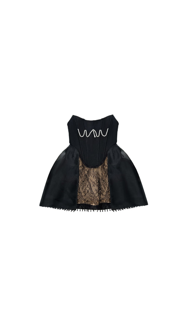 AIIZIE PEARL LACE CORSET DRESS BLACK MINI DRESS - product image
