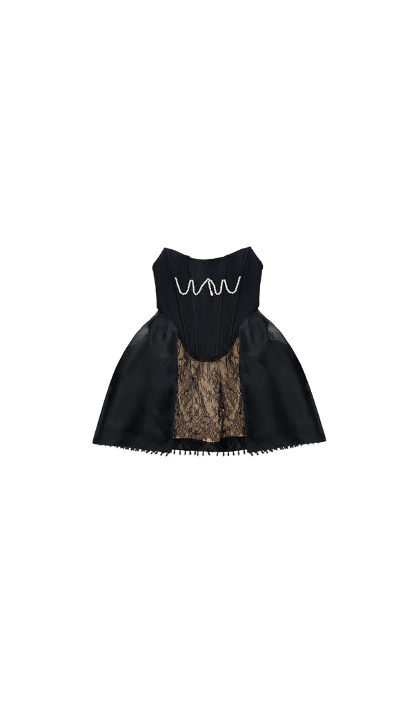 Pearl Lace Corset Dress BLACK Mini Dress