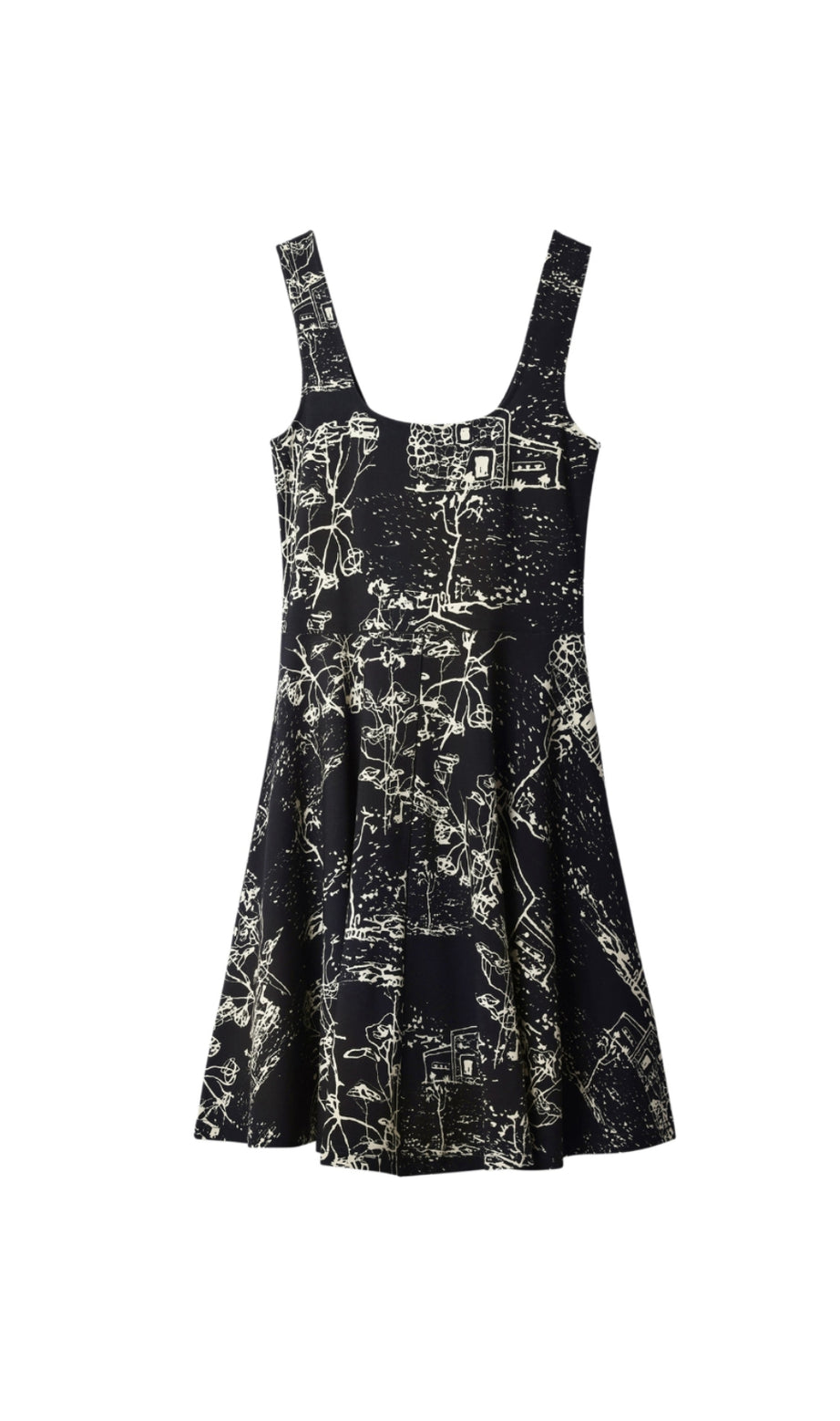 Mini abito skater con spalline in nero