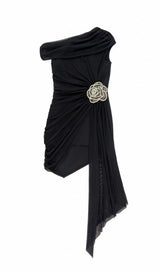 Off-shoulder floral mini dress black