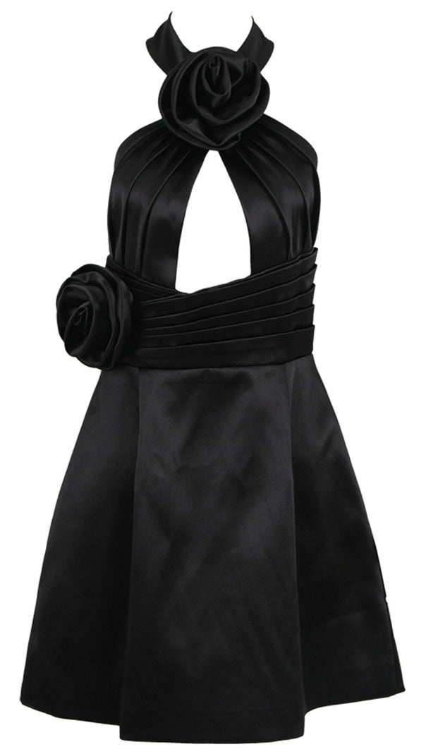 AIIZIE HALTER FLOWER A LINE DRESS BLACK - product image