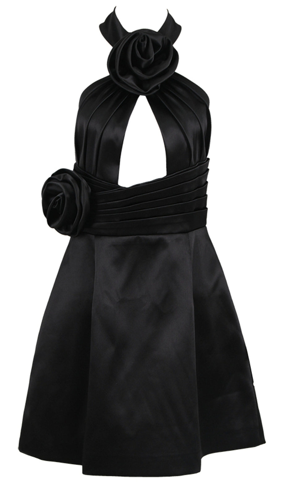 Abito a trapezio con scollo all'americana e fiori nero