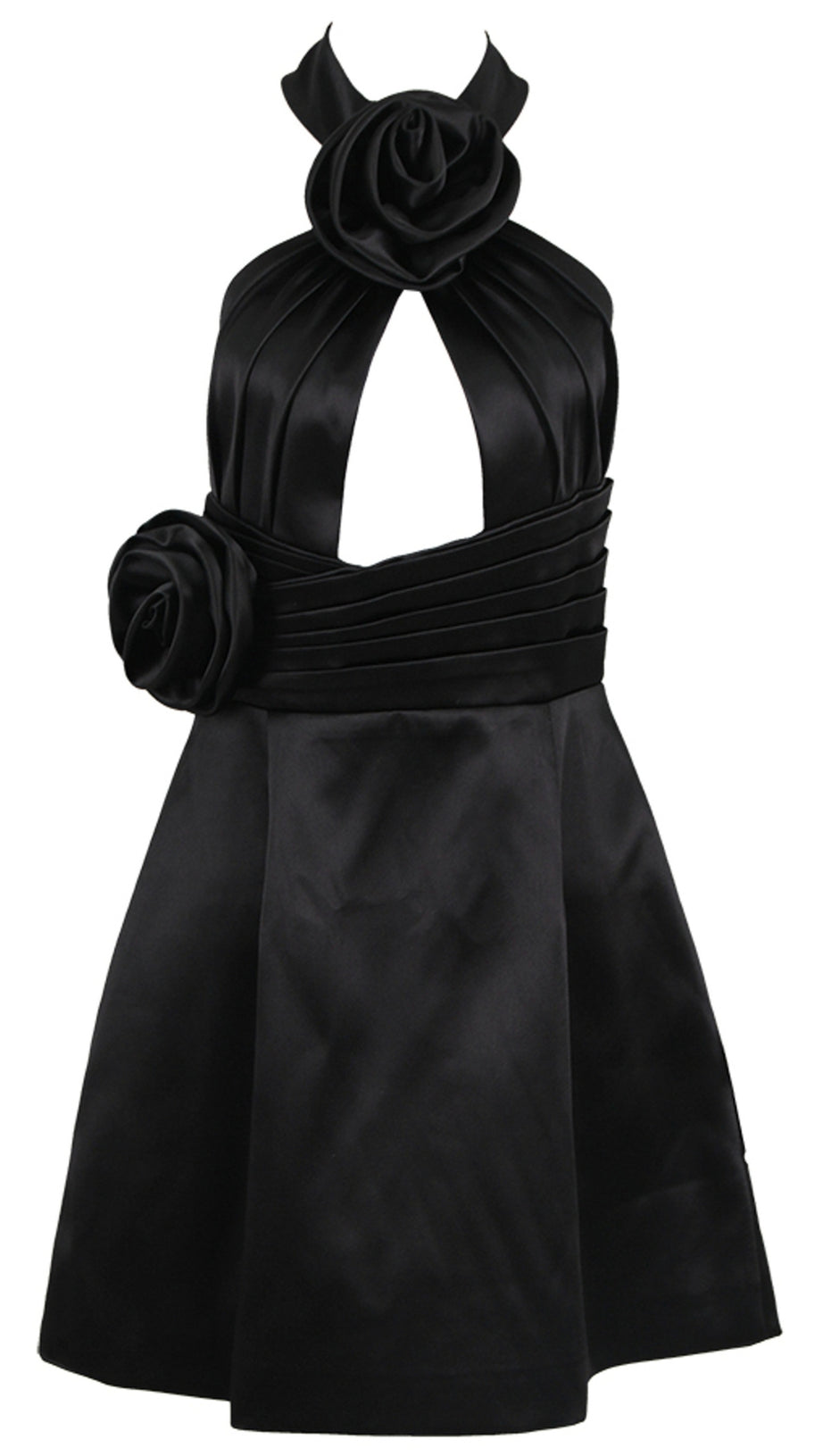 HALTER FLOWER A LINE DRESS BLACK