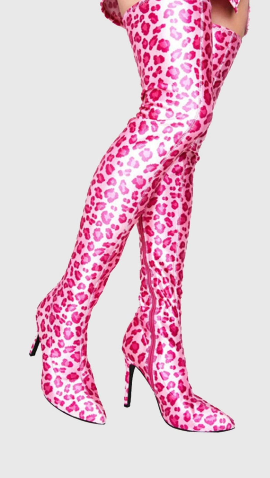 Overknee-Stiefel „Giselle“ mit Leopardenmuster - Pink