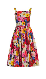Cotton Poplin Midi Dress In Garden Print