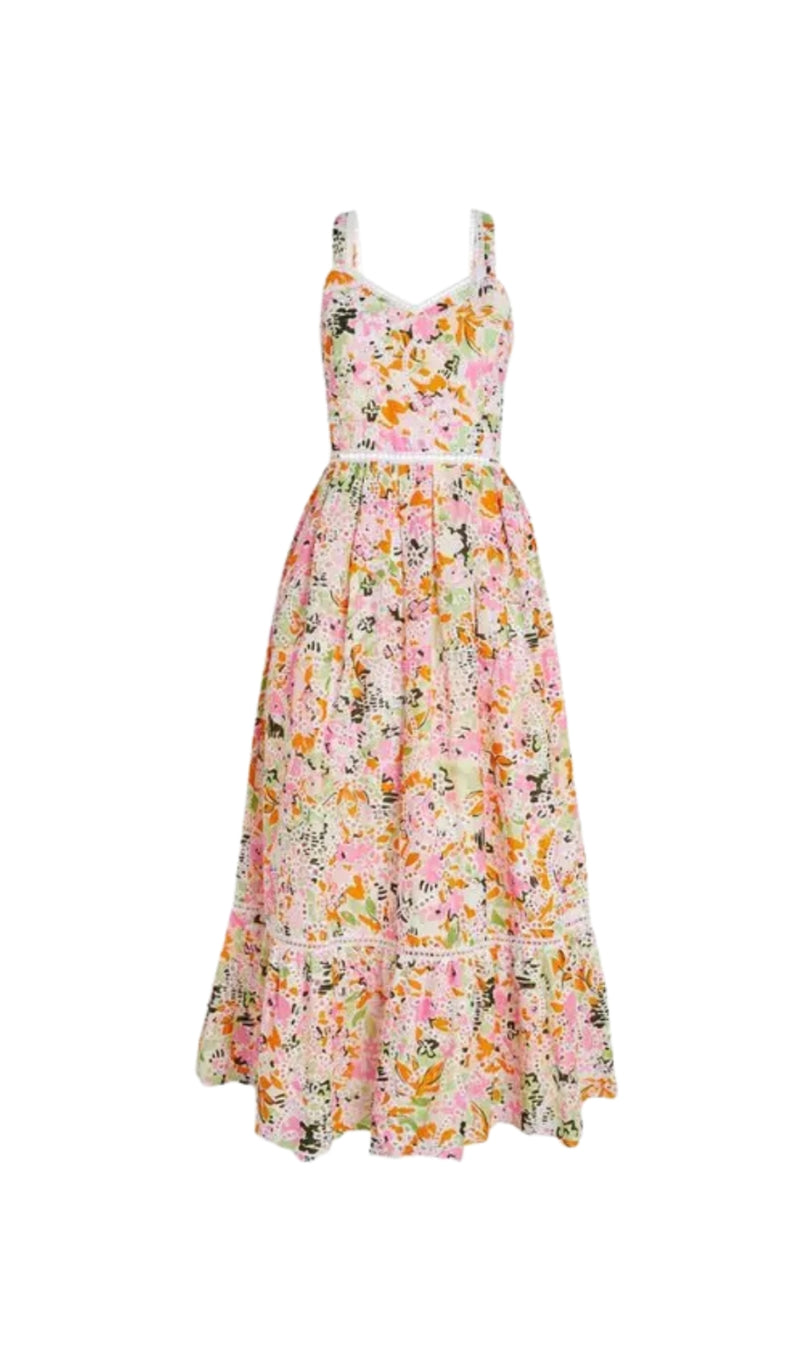 samantha Multicolor Cotton Floral Midi Dress