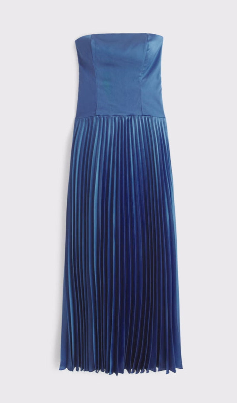 Giselle pleated Drop-Waist Maxi Dress in blue