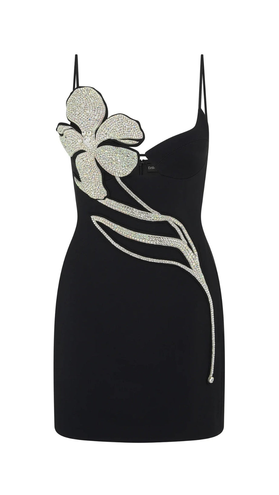 MINI ABITO CON BENDAGGIO E FIORI DI CRISTALLO