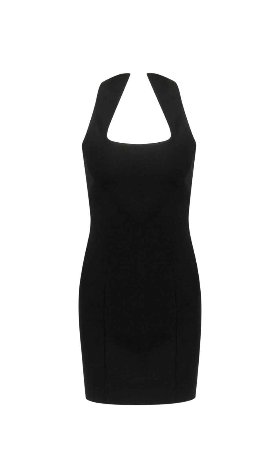 SLEEVELESS COLLARLESS BANDAGE MINI DRESS IN BLACK – AIIZIE