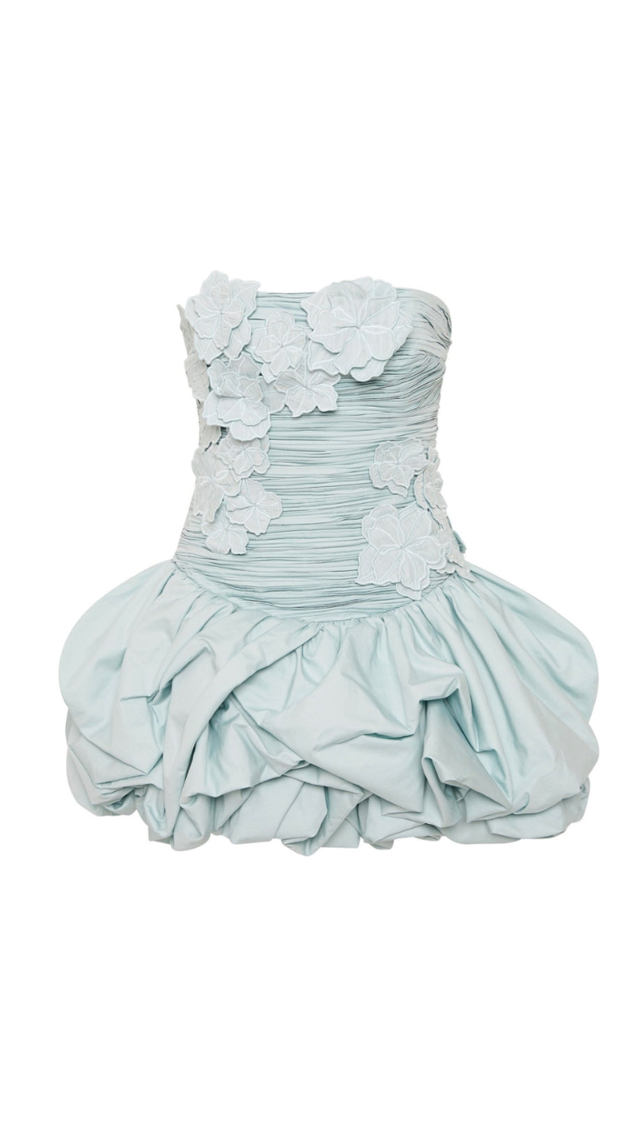 MOIRA FLORAL STRAPLESS PUFFY MINI DRESS IN BLUE