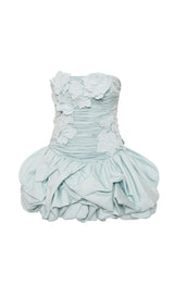 moira floral strapless Puffy mini dress in blue