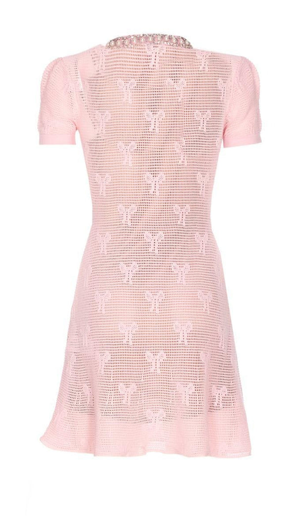AIIZIE PINK BOW CROCHET CRYSTAL TRIM MINI DRESS - product image